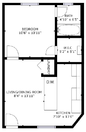 1 bed 1 bath floor plan O at The Eastern Apartments, Dallas